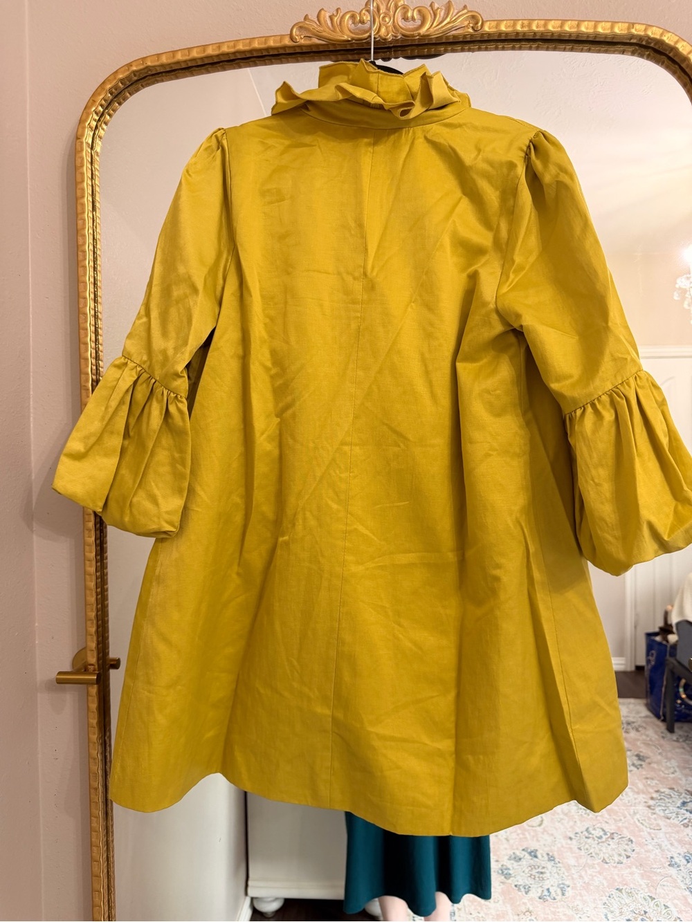 Ruffle-Front Mustard Yellow Women's Coat - Picture 4 of 4